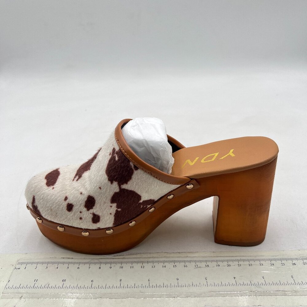 YDN White Cow Platform Slip On Clogs Mules Cork High Heel Round Toe Rivet Sandal - Picture 2 of 8